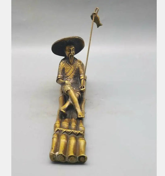 China brass Jiang Taigong fishing crafts statue