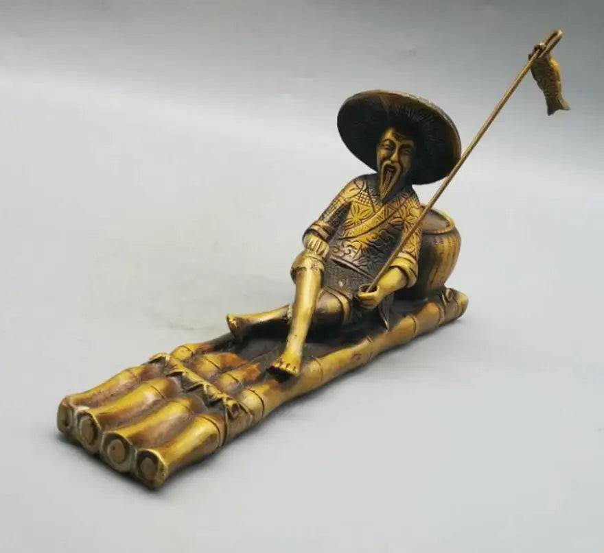 China brass Jiang Taigong fishing crafts statue
