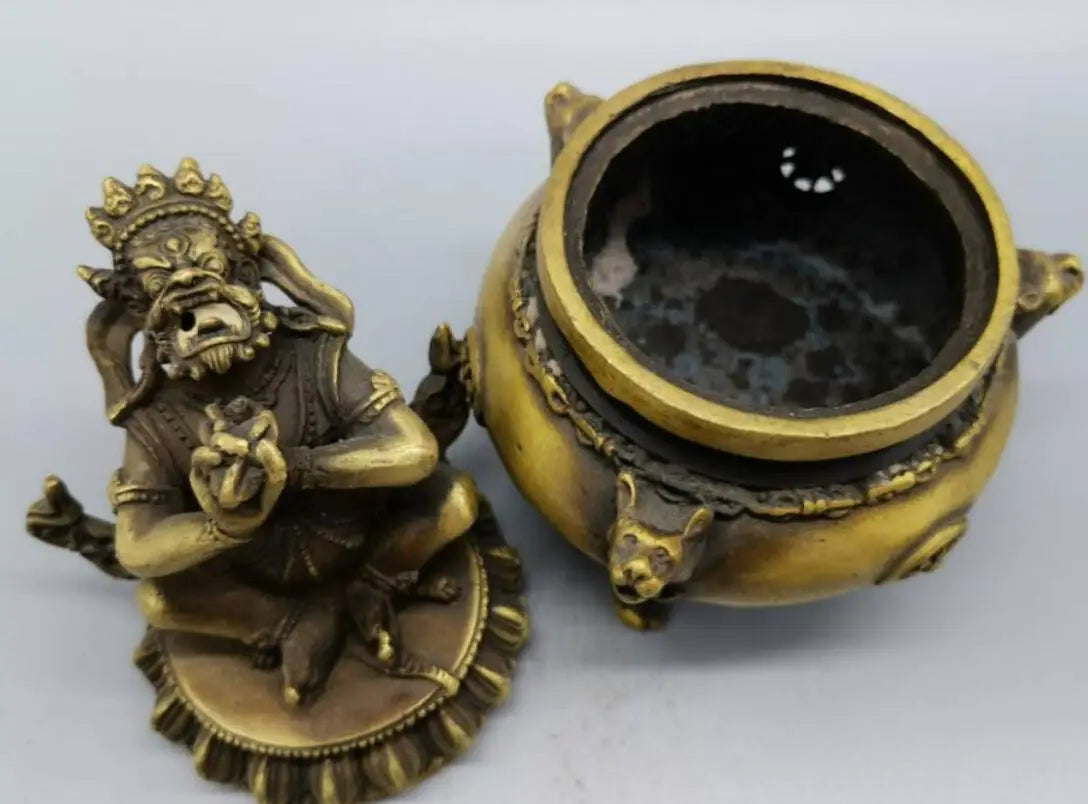 China brass King Kong Buddha lid incense burner