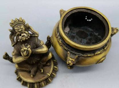 China brass King Kong Buddha lid incense burner