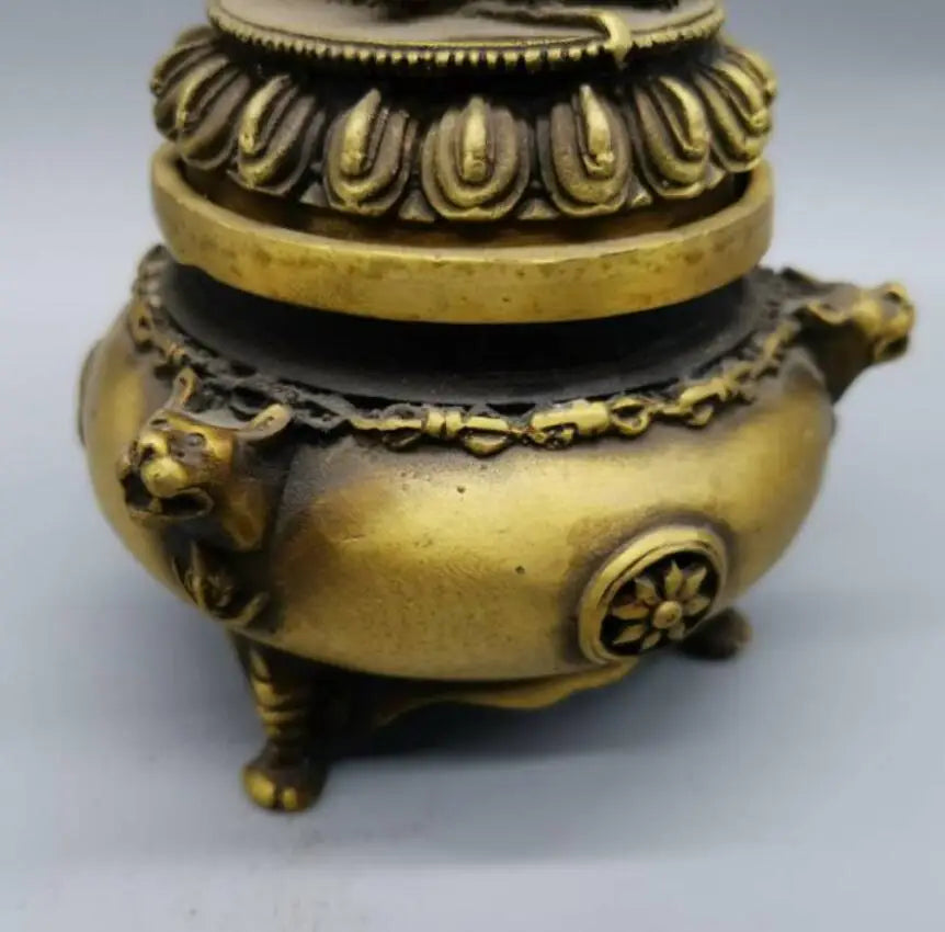 China brass King Kong Buddha lid incense burner