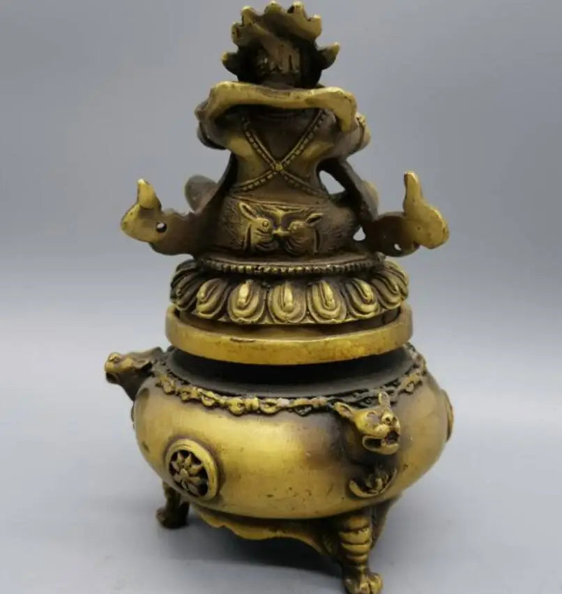 China brass King Kong Buddha lid incense burner