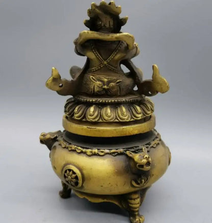 China brass King Kong Buddha lid incense burner