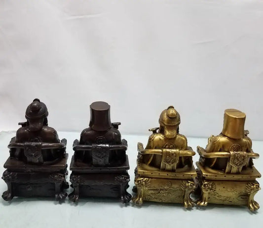 China brass Land god of wealth crafts statue A pair