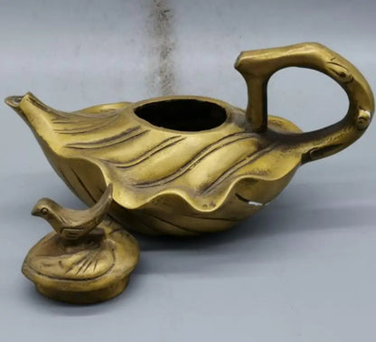 China brass Leaves shape teapot crafts statue