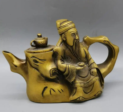 China brass Li bai drunk teapot crafts statue