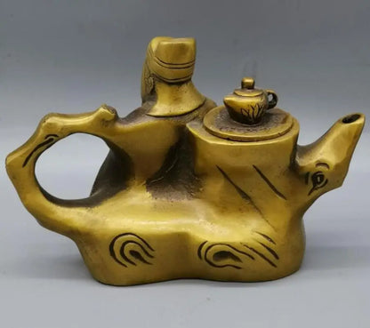 China brass Li bai drunk teapot crafts statue