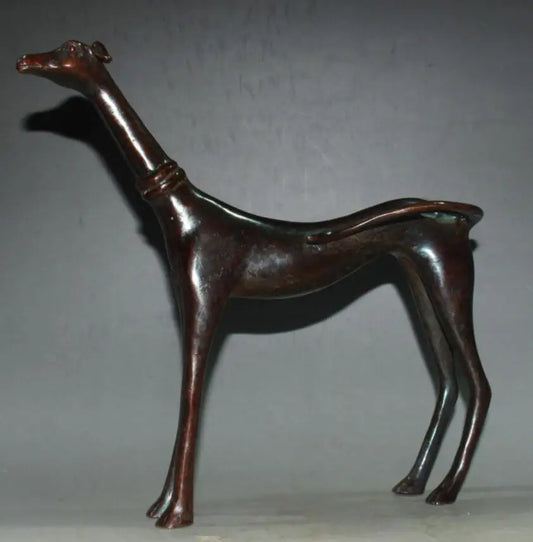 China brass Long legs dog crafts statue
