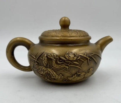 China brass Lotus Mandarin duck teapot crafts statue