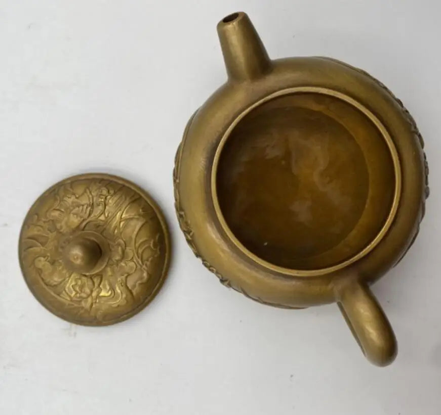 China brass Lotus Mandarin duck teapot crafts statue