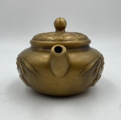China brass Lotus Mandarin duck teapot crafts statue
