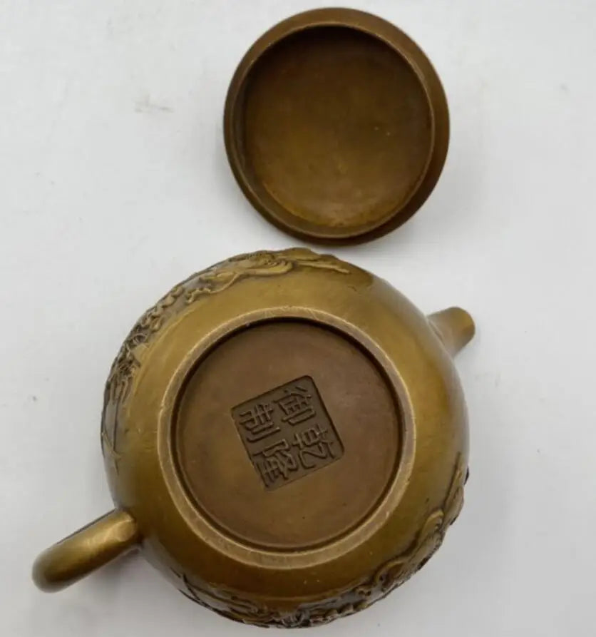 China brass Lotus Mandarin duck teapot crafts statue