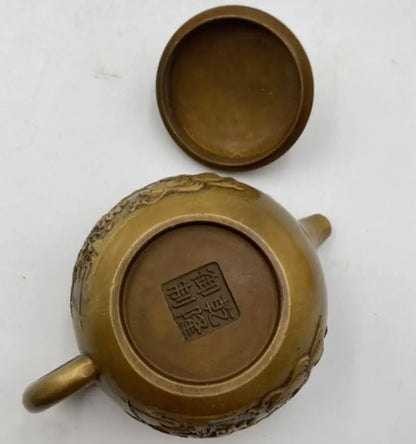 China brass Lotus Mandarin duck teapot crafts statue