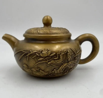 China brass Lotus Mandarin duck teapot crafts statue