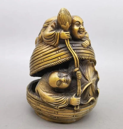China brass Lotus flower Two Fairy crafts statue