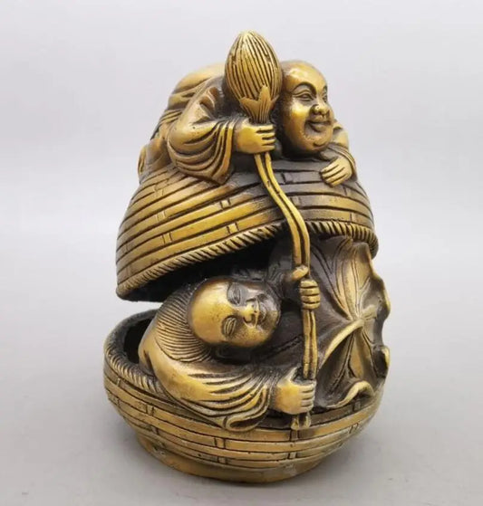 China brass Lotus flower Two Fairy crafts statue