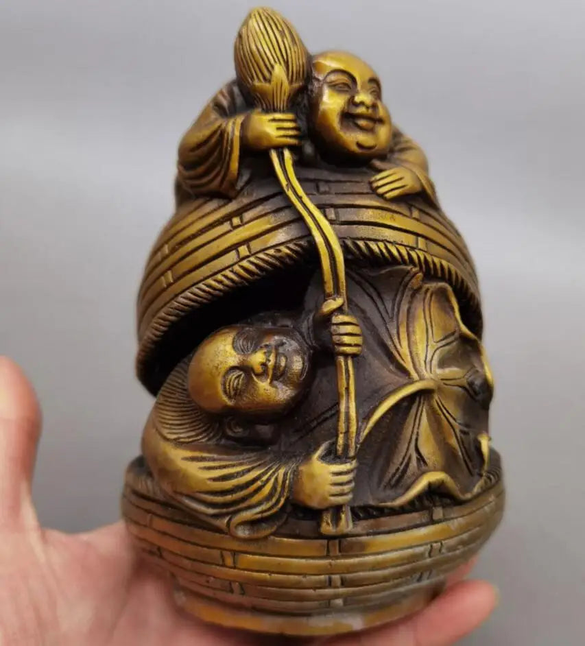 China brass Lotus flower Two Fairy crafts statue