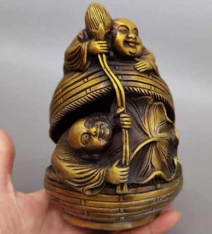 China brass Lotus flower Two Fairy crafts statue