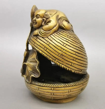 China brass Lotus flower Two Fairy crafts statue