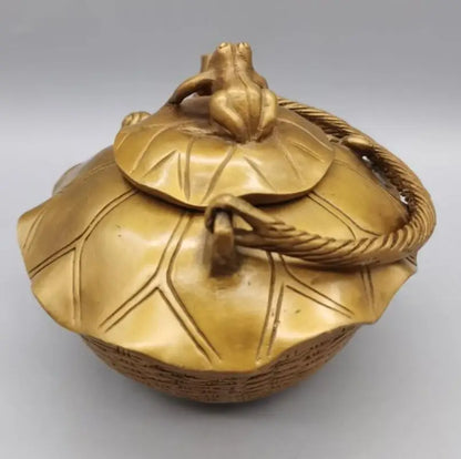China brass Lotus leaf  frog teapot crafts statue