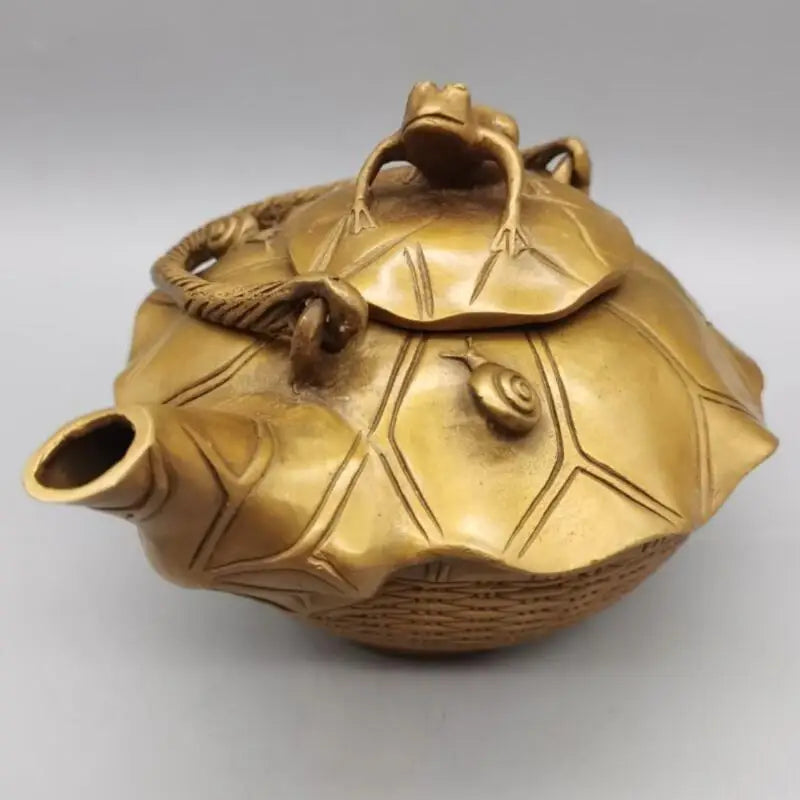 China brass Lotus leaf  frog teapot crafts statue