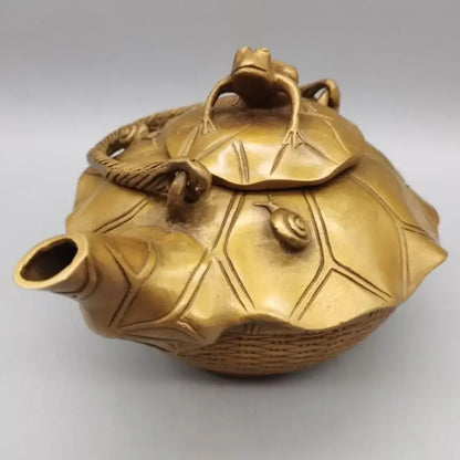 China brass Lotus leaf  frog teapot crafts statue