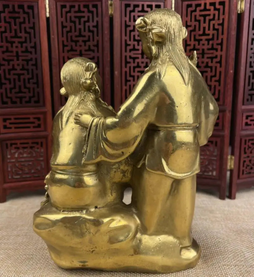 China brass Lotus leaf two fairy crafts statue