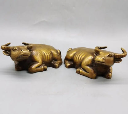 China brass Lying cow crafts statue A pair