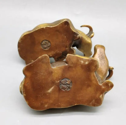 China brass Lying cow crafts statue A pair
