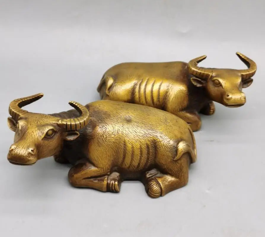 China brass Lying cow crafts statue A pair