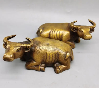 China brass Lying cow crafts statue A pair