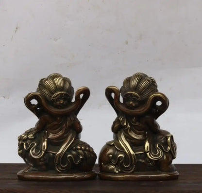 China brass  Manjusri Samantabhadra bodhisattva Buddha small crafts statue A pair