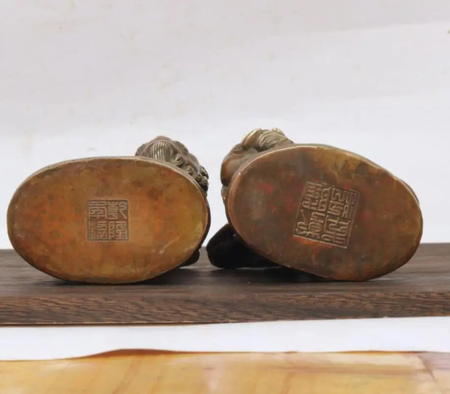 China brass  Manjusri Samantabhadra bodhisattva Buddha small crafts statue A pair