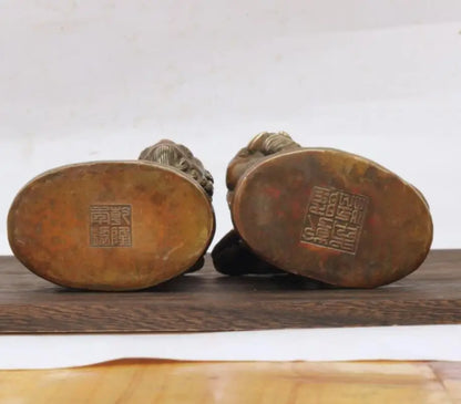 China brass  Manjusri Samantabhadra bodhisattva Buddha small crafts statue A pair