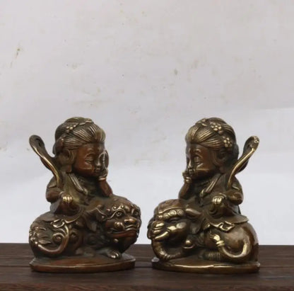 China brass  Manjusri Samantabhadra bodhisattva Buddha small crafts statue A pair