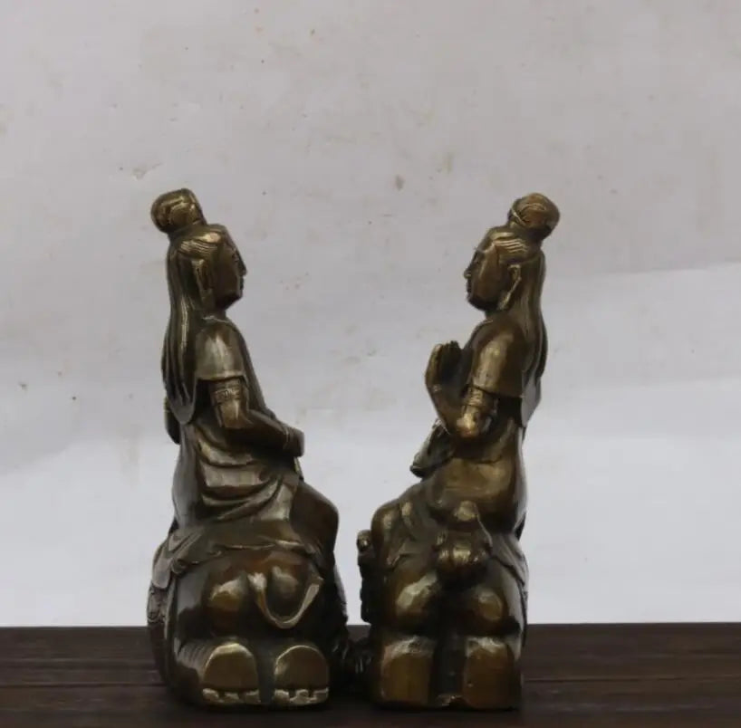 China brass Manjusri Samantabhadra bodhisattva Buddha statue A pair