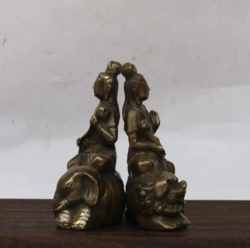 China brass Manjusri Samantabhadra bodhisattva Buddha statue A pair