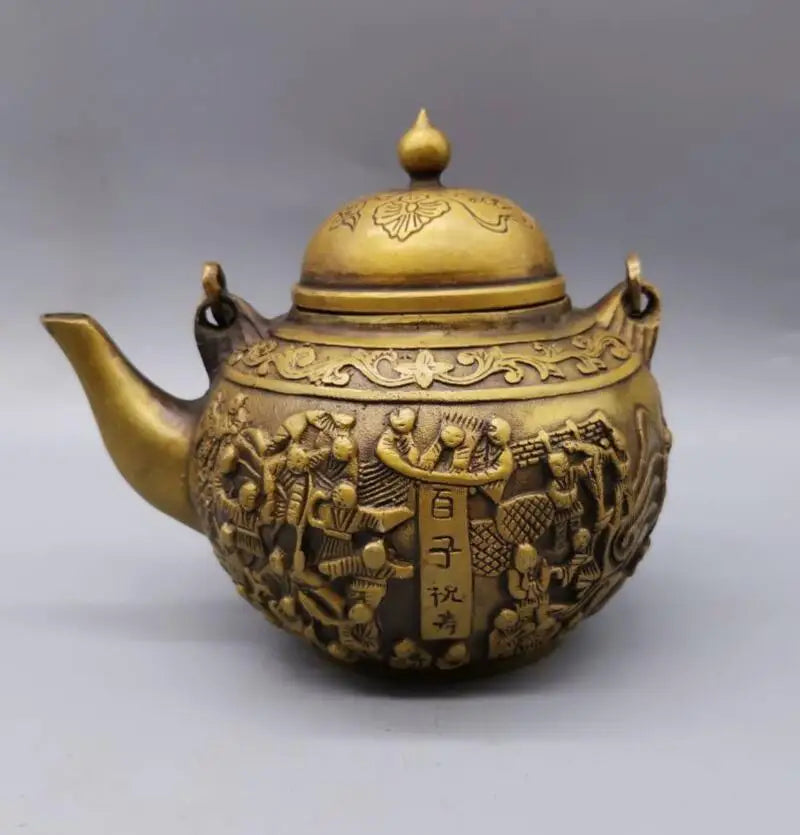 China brass Many child pattern teapot crafts statue