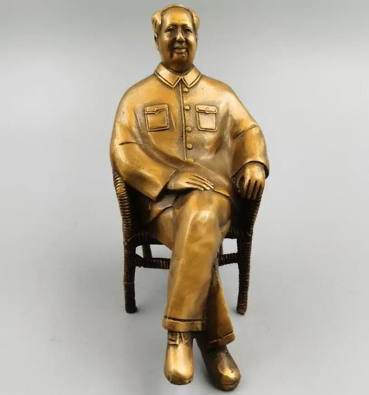 China brass Mao Zedong sit Rattan chair crafts statue