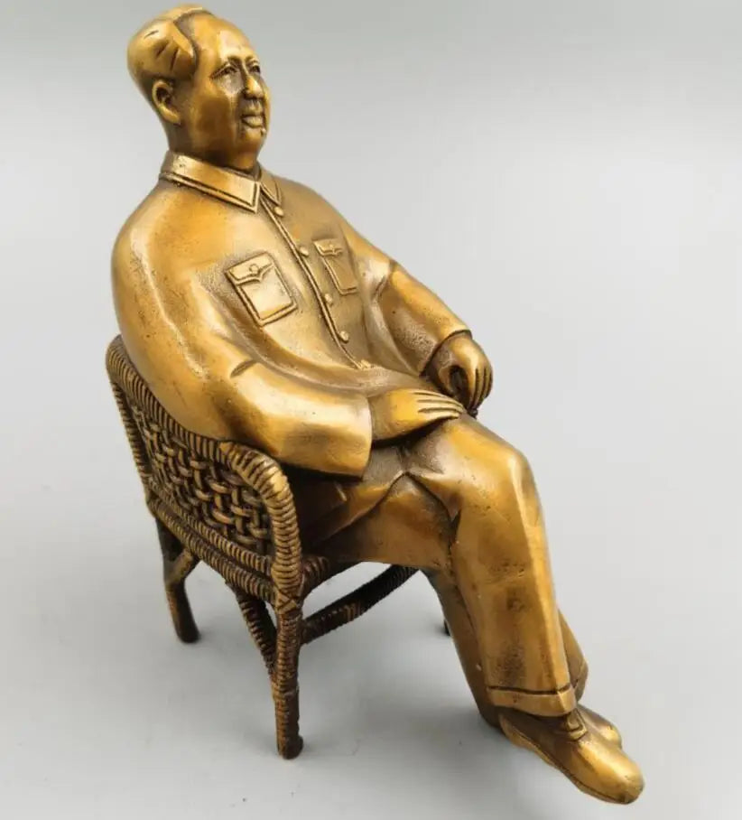 China brass Mao Zedong sit Rattan chair crafts statue