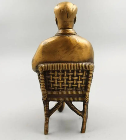 China brass Mao Zedong sit Rattan chair crafts statue