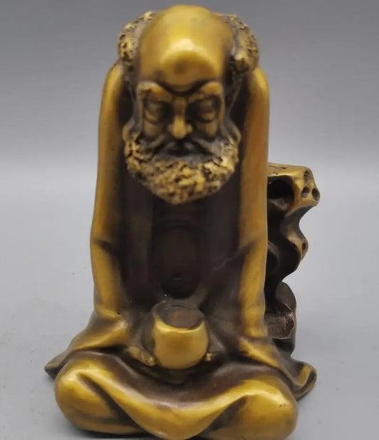 China brass Master Dharma Reflow incense furnace crafts statue