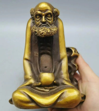 China brass Master Dharma Reflow incense furnace crafts statue