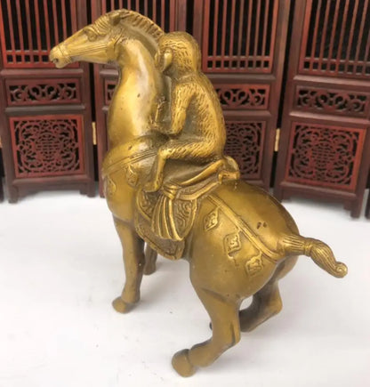 China brass Monkey riding horse crafts statue