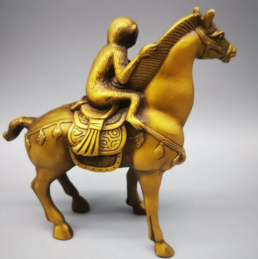 China brass Monkey riding horse crafts statue
