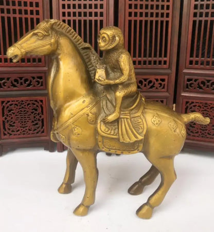 China brass Monkey riding horse crafts statue