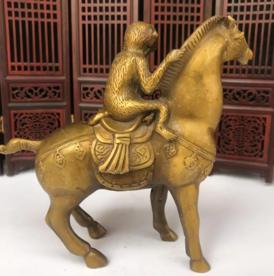 China brass Monkey riding horse crafts statue