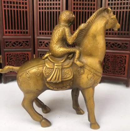 China brass Monkey riding horse crafts statue