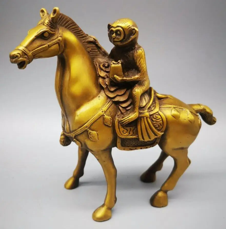 China brass Monkey riding horse crafts statue