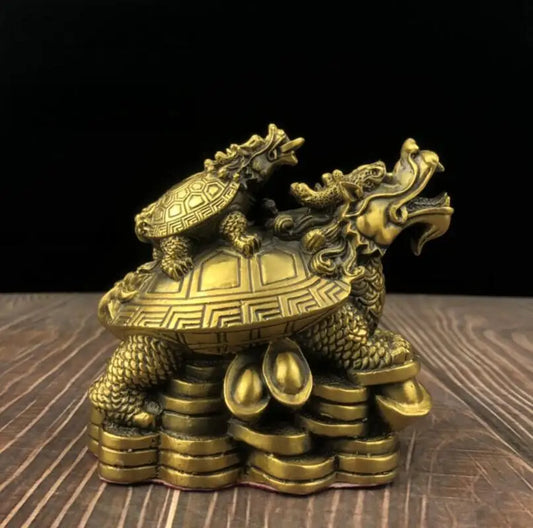 China brass Mother and son dragon turtle crafts statue